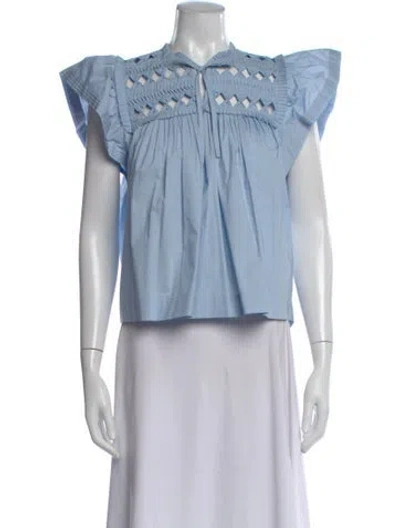 Pre-owned Sea New York Tie Neck Short Sleeve Blouse In Blue