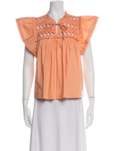 Pre-owned Sea New York Tie Neck Short Sleeve Blouse In Multi