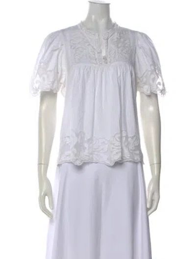 Pre-owned Sea New York Tie Neck Short Sleeve Blouse In White