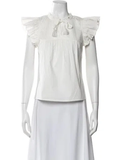 Pre-owned Sea New York Tie Neck Short Sleeve Blouse In White