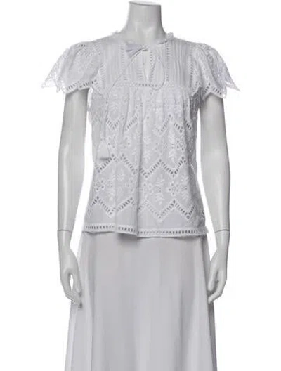 Pre-owned Sea New York Tie Neck Short Sleeve Blouse In White