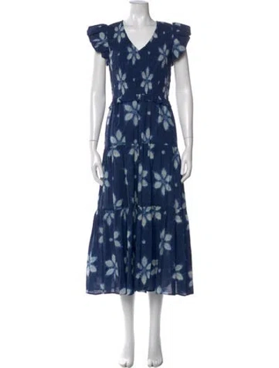 Pre-owned Sea New York Tie-dye Print Long Dress In Blue
