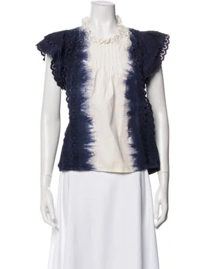 Pre-owned Sea New York Tie-dye Print Short Sleeve Blouse In Blue