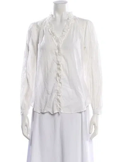 Pre-owned Sea New York V-neck Long Sleeve Blouse In White