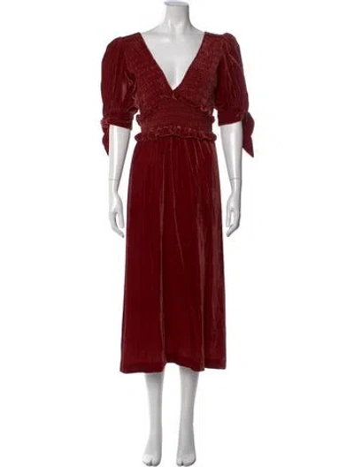 Pre-owned Sea New York V-neck Midi Length Dress In Red