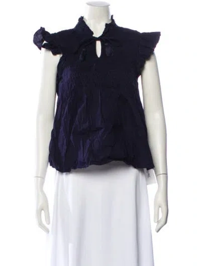 Pre-owned Sea New York V-neck Short Sleeve Blouse In Black