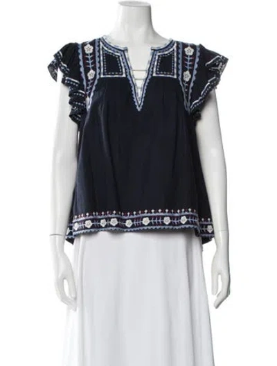 Pre-owned Sea New York V-neck Short Sleeve Blouse In Blue