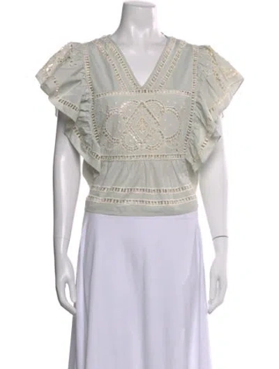 Pre-owned Sea New York V-neck Short Sleeve Blouse In Blue
