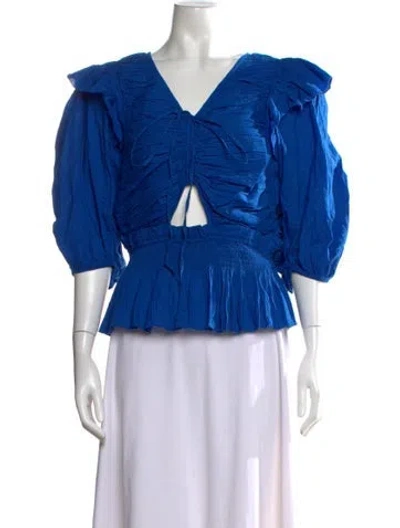 Pre-owned Sea New York V-neck Short Sleeve Blouse In Blue