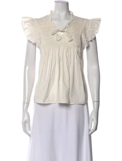 Pre-owned Sea New York V-neck Short Sleeve Blouse In Neutral