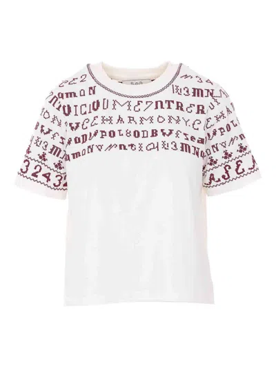 Sea New York White Knit Embroidered T-shirt In Multi