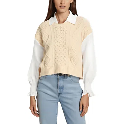 Sea New York Womens Layered Cable Knit V-neck Sweater In Neutral
