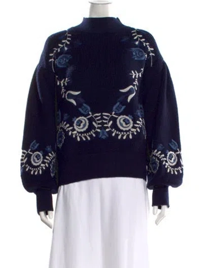 Pre-owned Sea New York Wool Floral Print Sweater In Blue