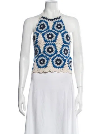 Pre-owned Sea New York Wool Graphic Print Crop Top In White