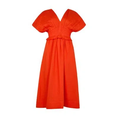 Sea New York Zora Solid Pleated Midi Dres In Orange