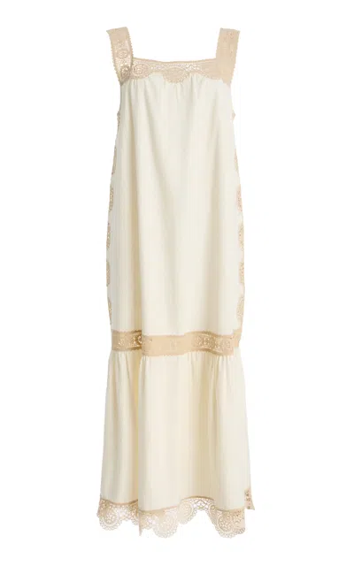 Sea Niamh Embroidered Cotton-linen Midi Dress In Neutral