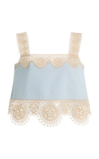 Sea Niamh Embroidered Cotton-linen Top In Blue