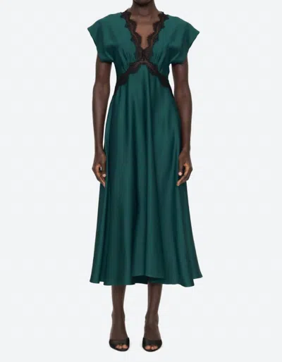 Sea Noa Lace-trimmed Hammered-satin Midi Dress In Blue