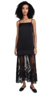 Sea Noa Satin Slip Dress With Lace Skirt Black In Black