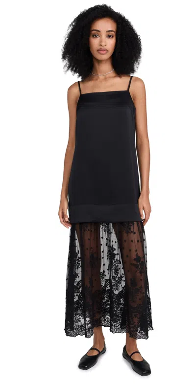 Sea Noa Satin Slip Dress With Lace Skirt Black