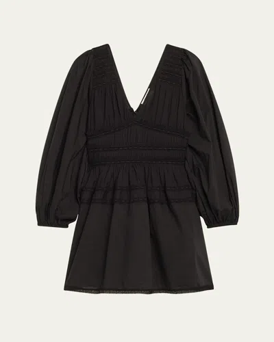 Sea Nomi Shirred Lace-inset Mini Dress In Black