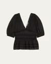 Sea Nomi Shirred Lace-inset Top In Black