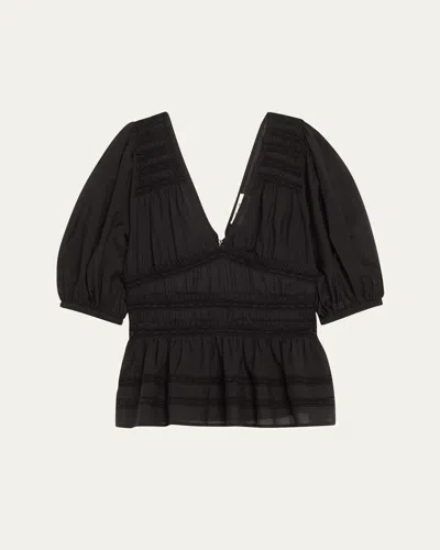 Sea Nomi Shirred Lace-inset Top In Black