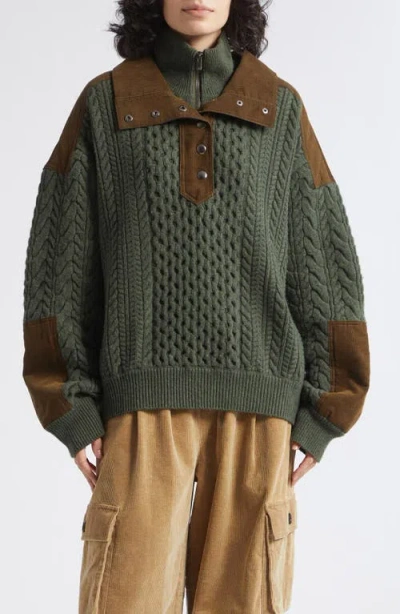 Sea Ny Allen Cable Half Zip Double Layer Sweater In Green