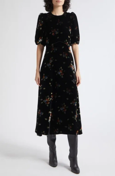Sea Ny Leda Velvet Puff Sleeve Midi Dress In Black