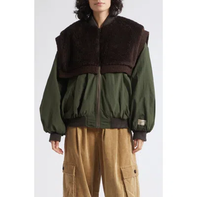 Sea Ny Marta Genuine Shearling Combo Bomber Jacket In Multi