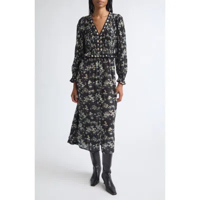 Sea Ny Mona Print V-neck Midi Dress In Black