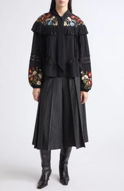 Sea Ny Ruwa Embroidered Tie Neck Top In Black