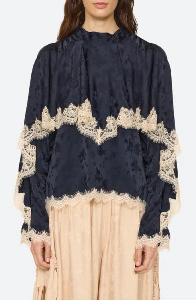 Sea Ny Shay Floral Jacquard Lace Top In Navy
