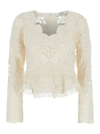 Sea Nyc Lace Long Sleeve Top In White