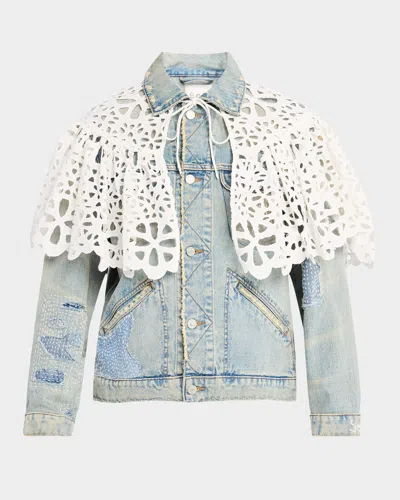 Sea Oli Patchwork Denim Jacket With Cape In Blue