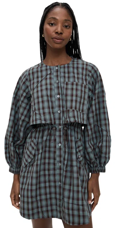 Sea Ophelia Plaid Long Sleeve Mini Dress Blue