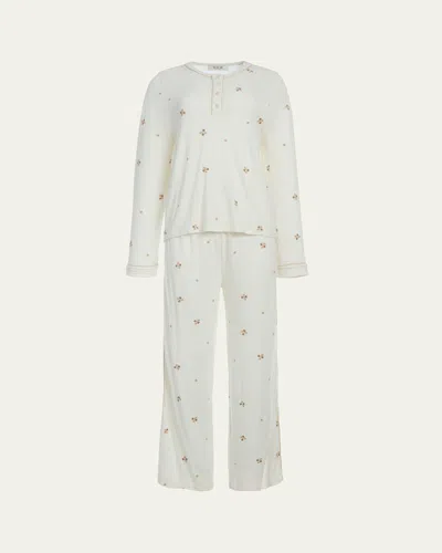 Sea Orla Floral Embroidered Henley Pajama Set In Cream