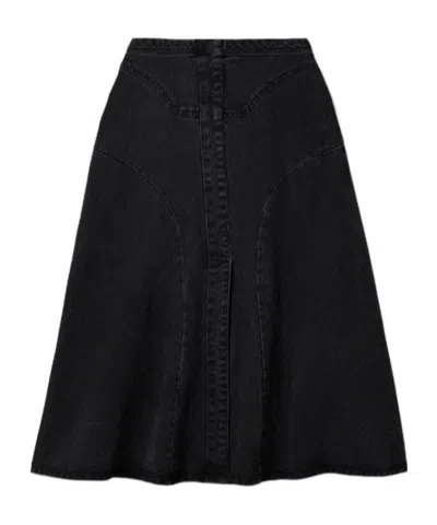 Sea Patchwork Denim Mid-length Skirt In Black