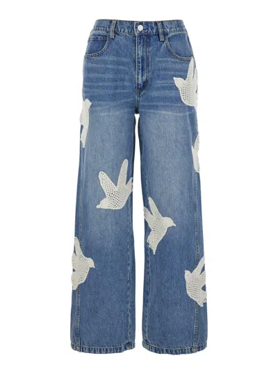 Sea 'payton' Blue Jeans With All-over Crochet Birds