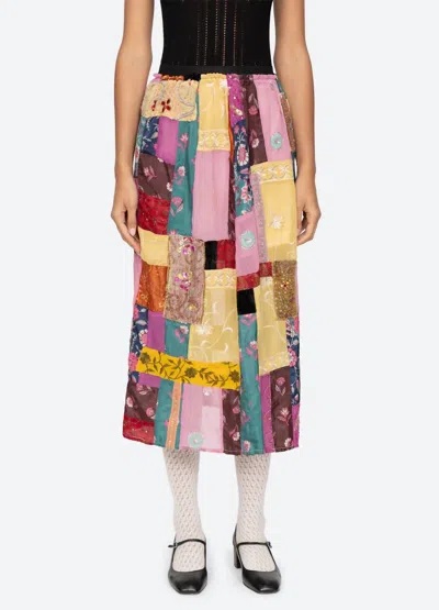 Sea Phoebe Patchwork Midi Skirt In Multicolor