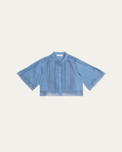 Sea Pippa Embroidered Short-sleeve Blouse In Blue