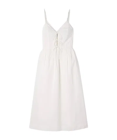 Sea Pleated Cotton Midi Dress In White