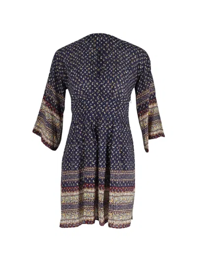 Pre-owned Sea Pleated Printed Midi Dress In Blue