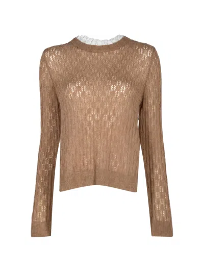 Sea Pointelle-knit Panelled Sweater In Brown