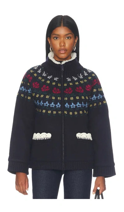 Sea Preston Knit Sherpa Lined Jacket In Navy