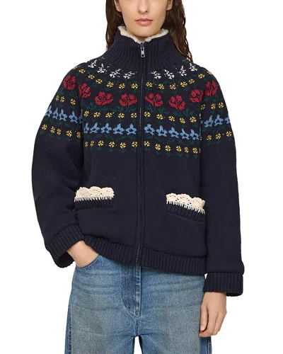 Sea Preston Sherpa Lined Cardigan Jacket In Navy