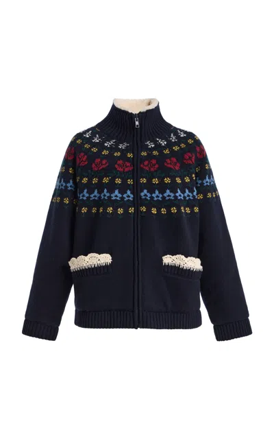 Sea Preston Sherpa-lined Knit Jacket In Navy