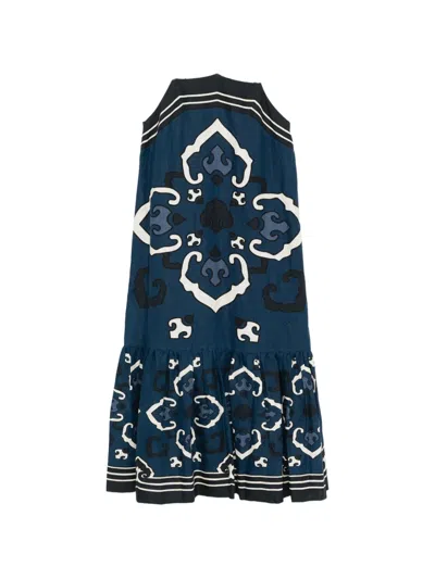 Sea Printed Strap Midi Dress In Blue
