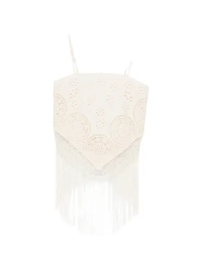 Sea Rafina Fringed Top In Neutral