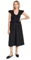 Sea Regina Seersucker Flutter Sleeve Dress Black In Black